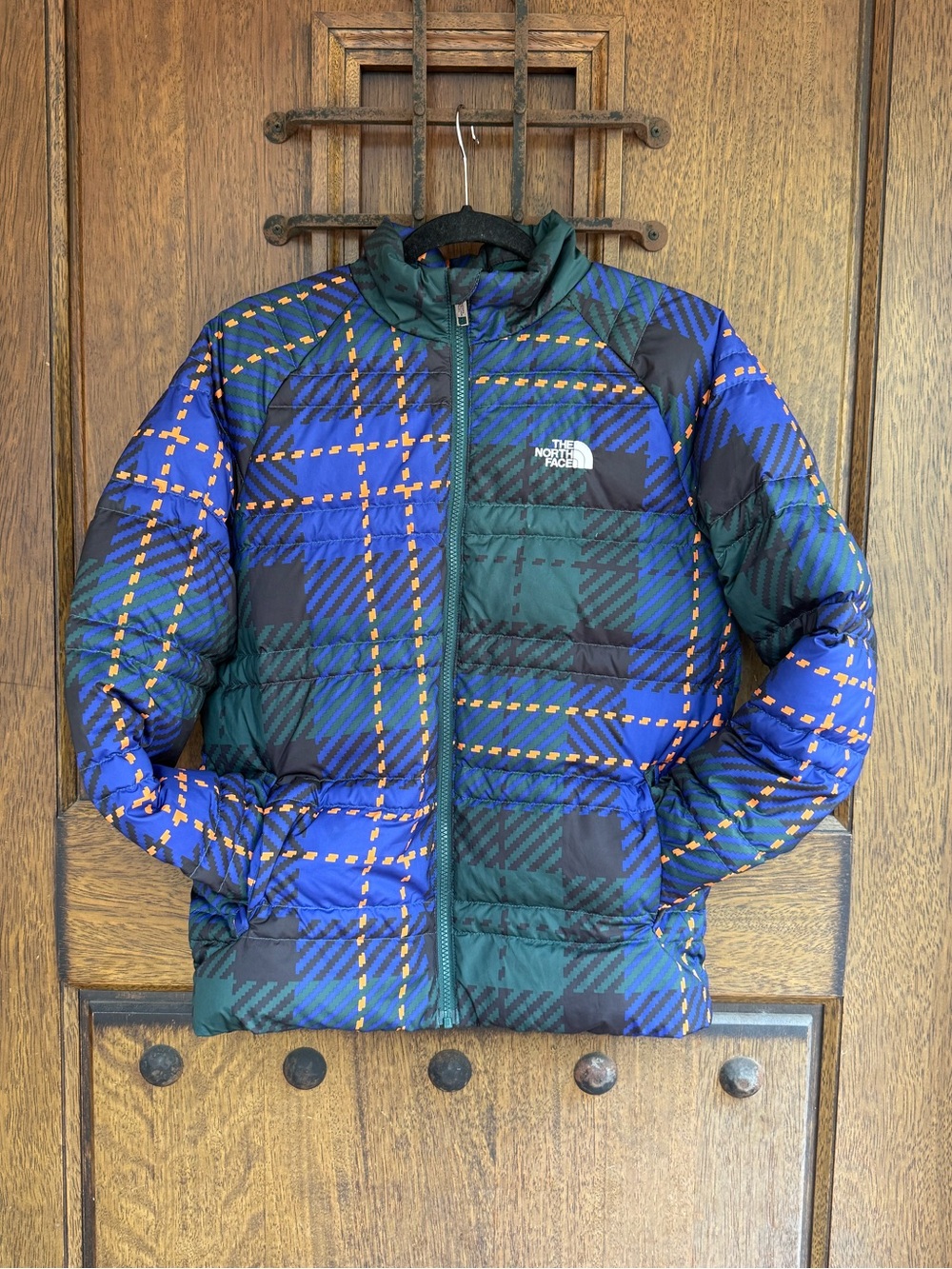The North Face  Teenage Blue, Green & Yellow Plaid Puffer Jacket
